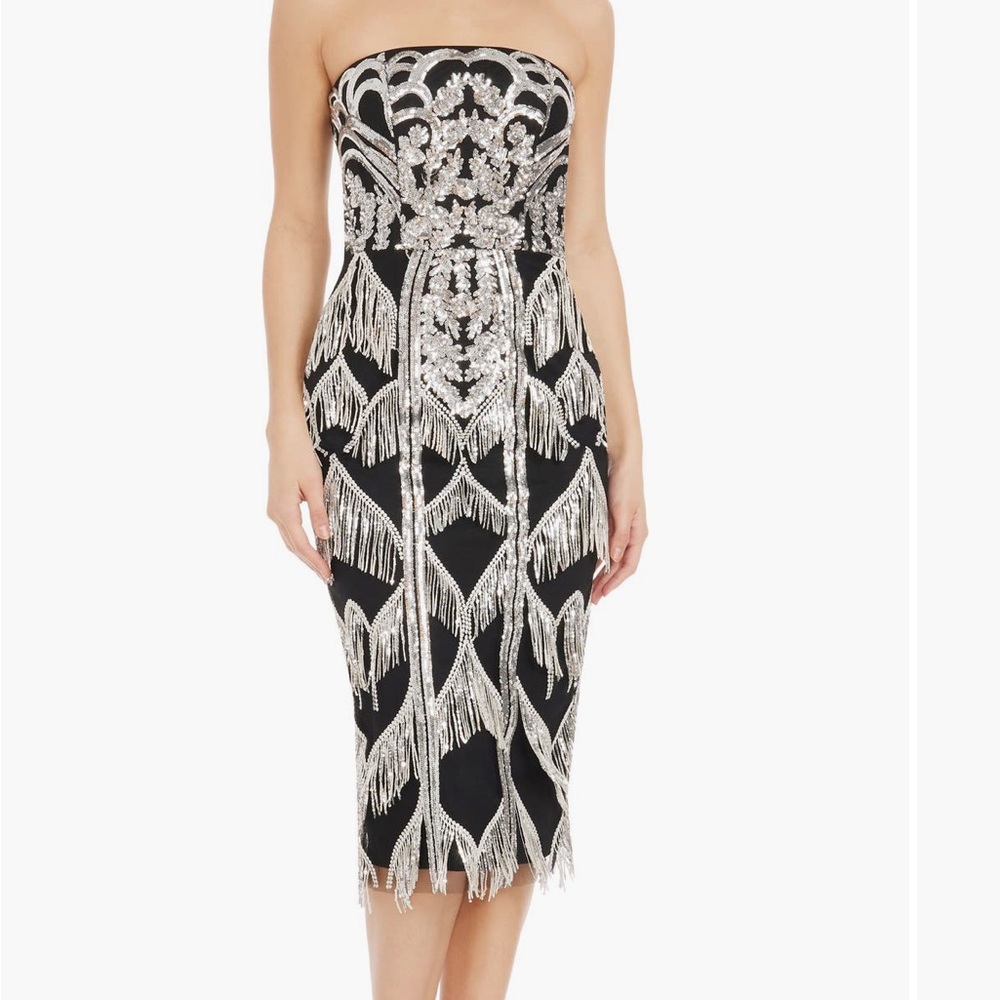Dress the Population Black and Silver Midi Dress